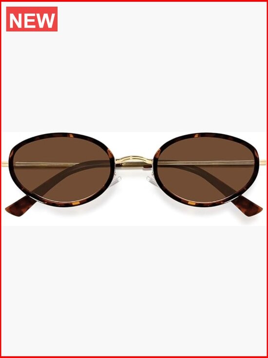 Retro Oval Sunglasses for Women 90s Small Gold Frame Lightweight Cute Chic main image 5